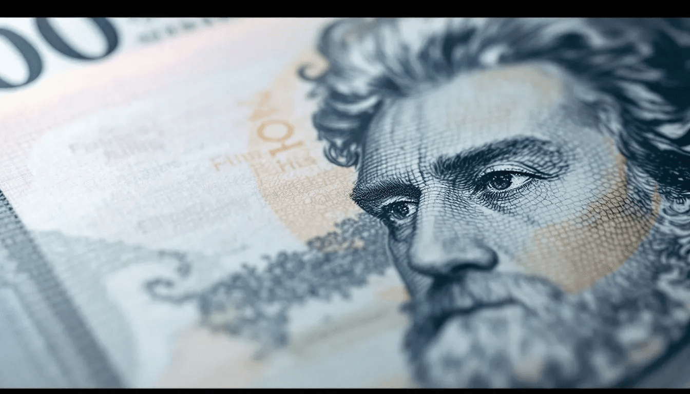 The image depicts a watermark security feature on an Indian banknote, showcasing the intricate design that helps prevent counterfeiting. This feature is part of the official currency issued by the Reserve Bank of India, highlighting the importance of security in physical currency.
